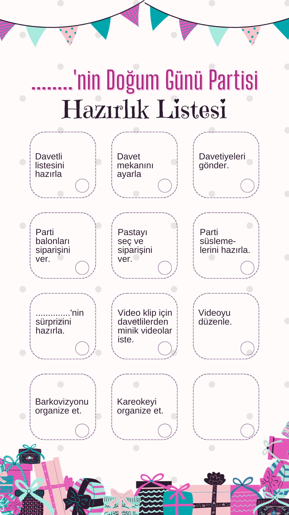 Parti organizasyonu alışveriş listesi