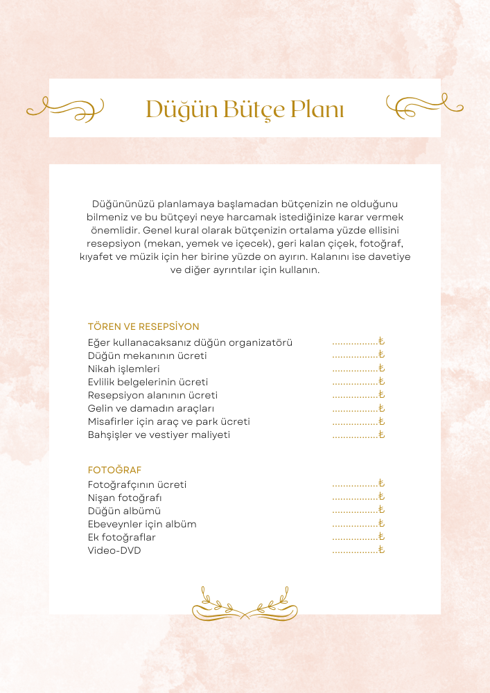Düğün öncesi bütçe planı