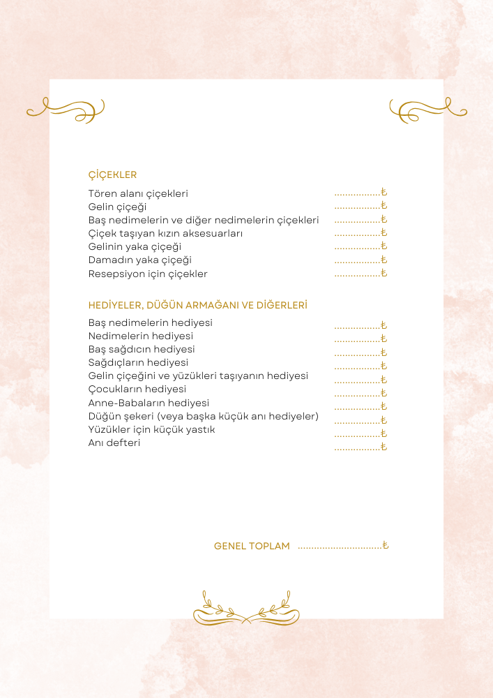 Bütçe planlama tablosu