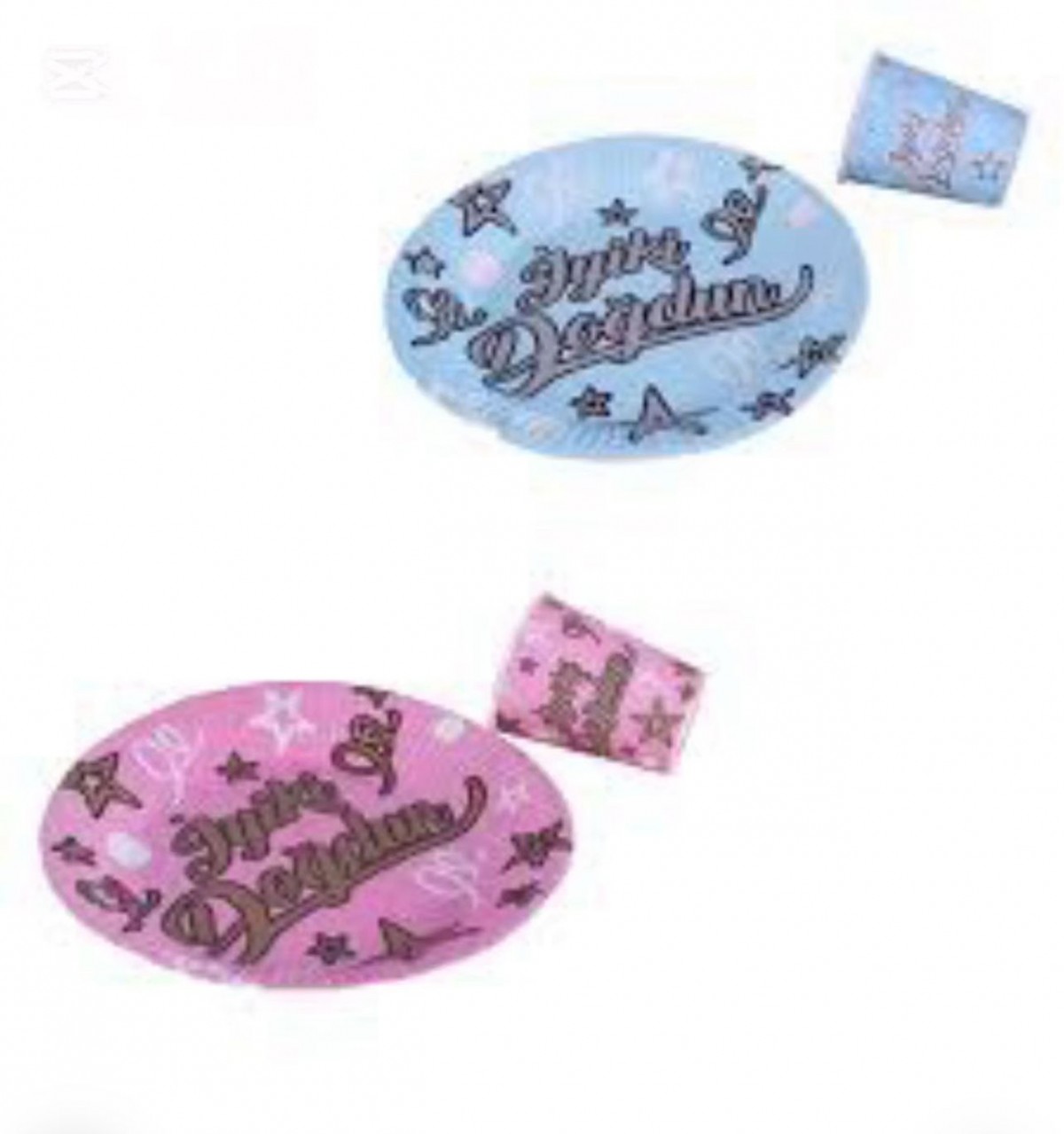 1 Yaş Yazılı Mavi-pembe Tabak Bardak 8’li