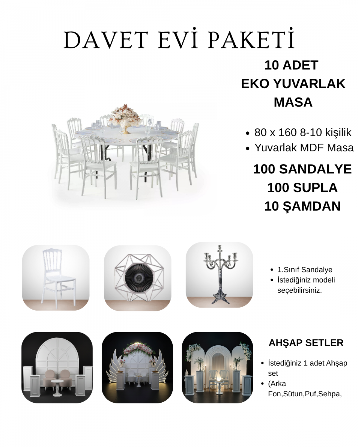 100 Kişilik Davet Evi Dikdörtgen Banket Masa Bronz Paket-8