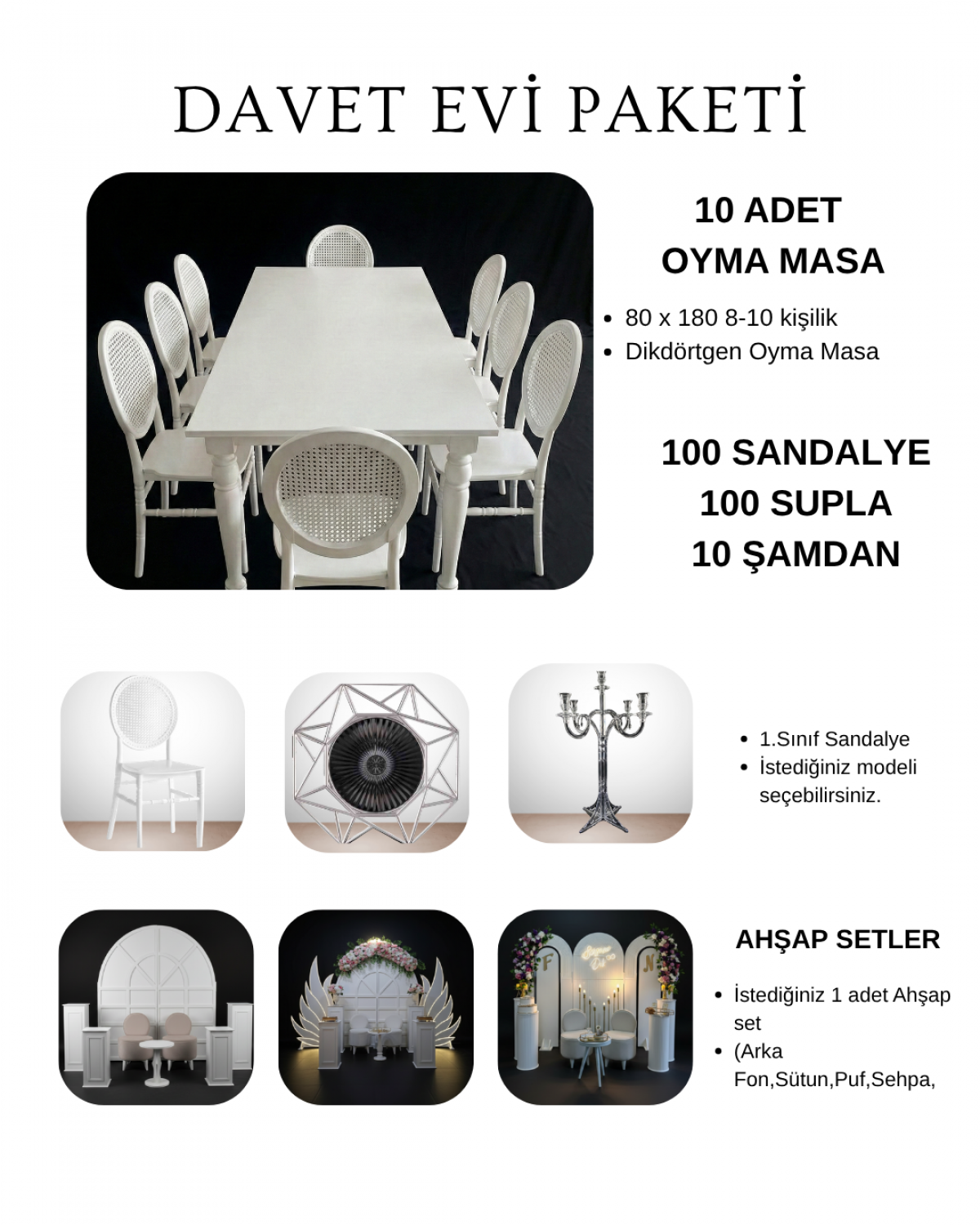 100 Kişilik Davet Evi Dikdörtgen Oyma Masa Bronz Paket-6