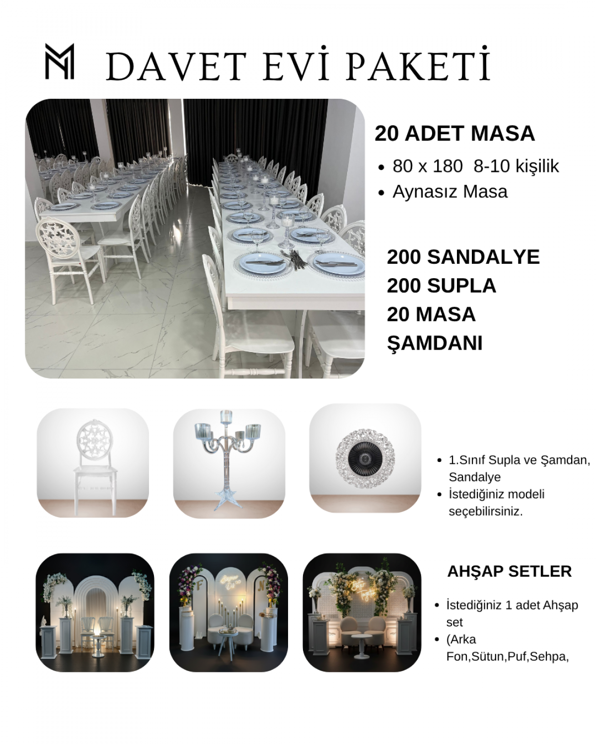 200 Kişilik Davet Evi Dikdörtgen Masa Bronz Paket-11
