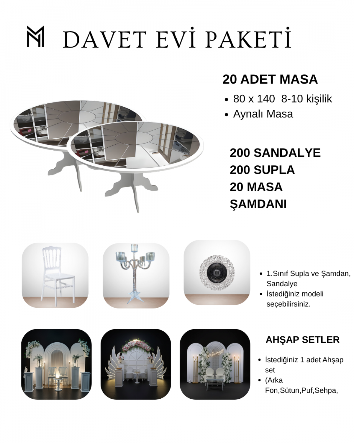 200 Kişilik Davet Evi Yuvarlak Masa Bronz Paket-10