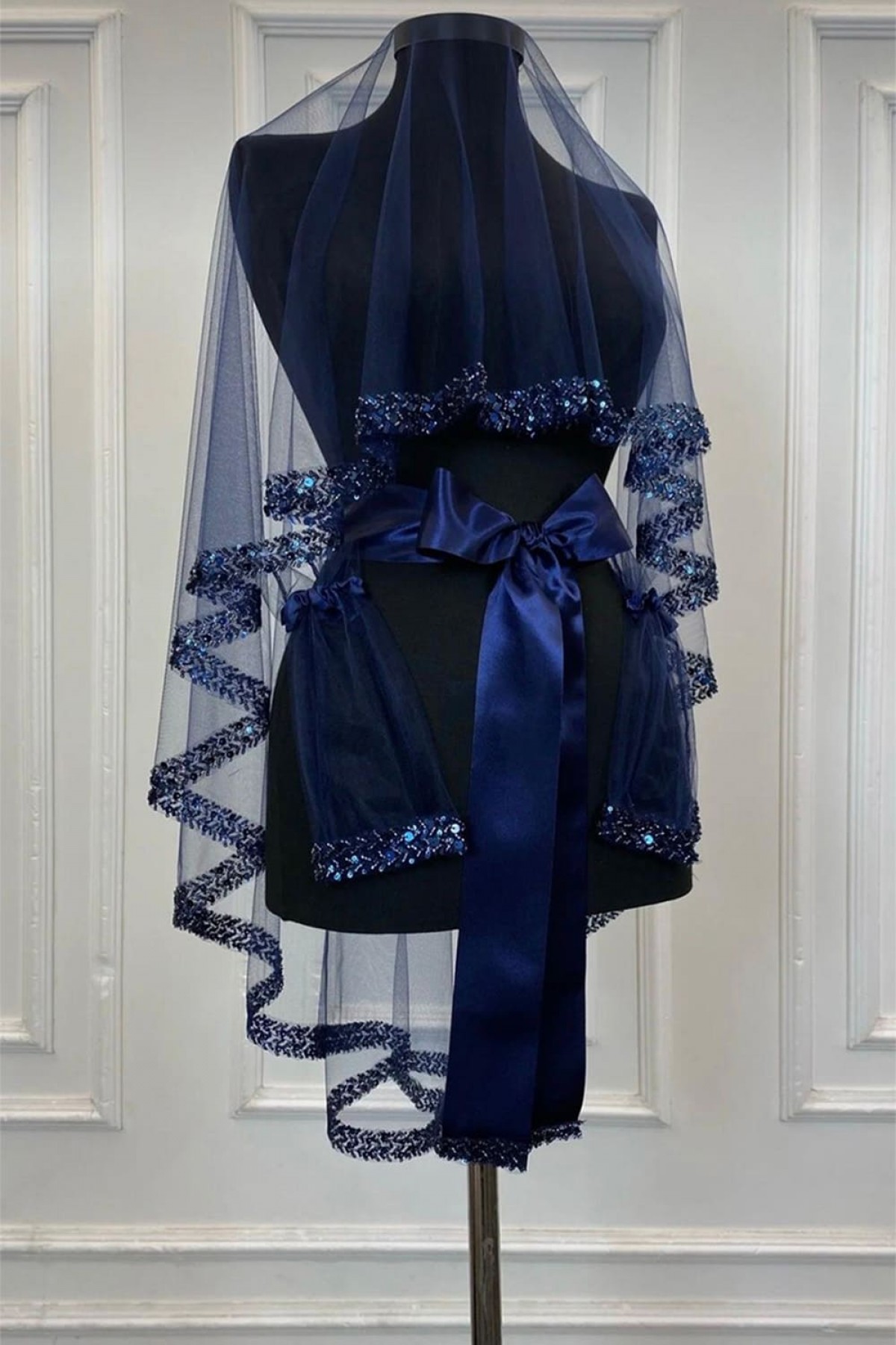 5’li Alım Lacivert Pul Payetli Boncuklu Model Duvak 3’lü Set 5’li Alım Lacivert Pul Payetli Boncuklu Model Duvak 3’lü Set