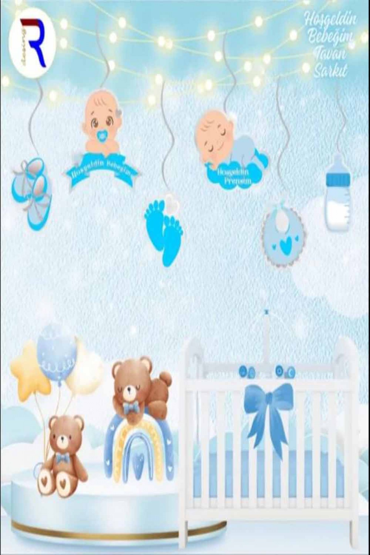 6’lı Mavi Hoş Geldin Prensim Tavan Sarkıt Süsü