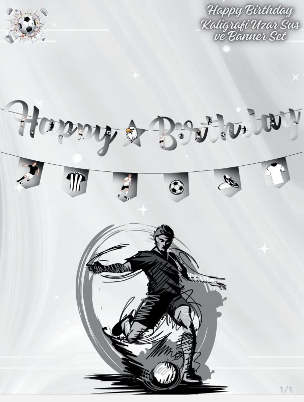 6’lı Siyah Beyaz  Happy  Birthday Kaloğrafi Uzar Banner Set