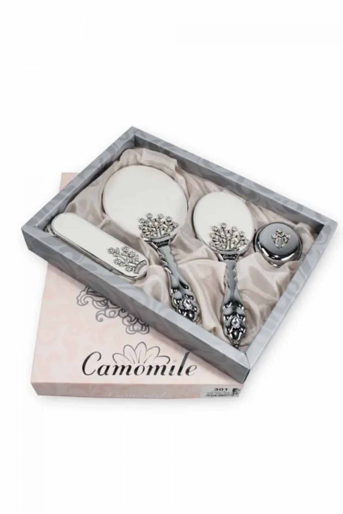 Ayna Tarak Çiçek Model Beyaz Takım