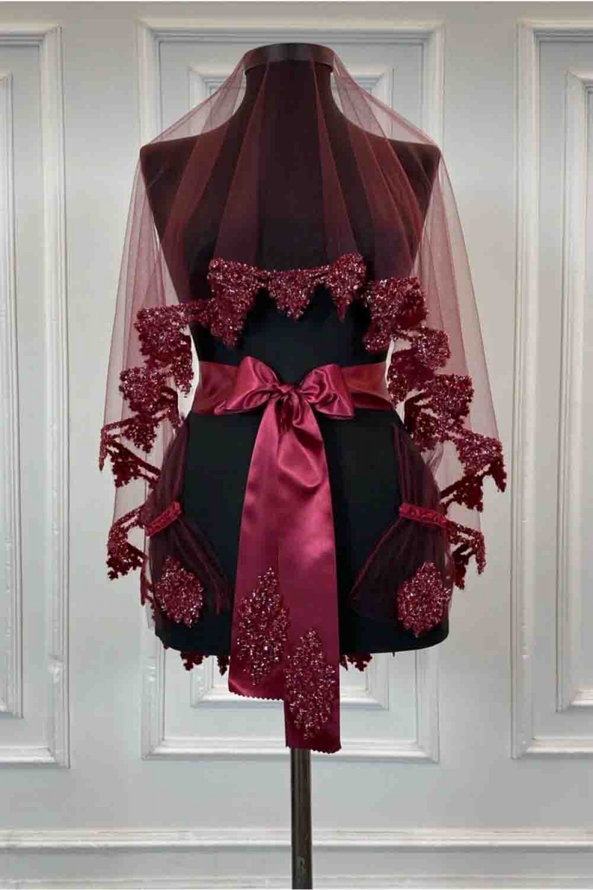 B50 Bordo Duvak Yüz Örtüsü Hürrem Model B50 Bordo Duvak Yüz Örtüsü Hürrem Model