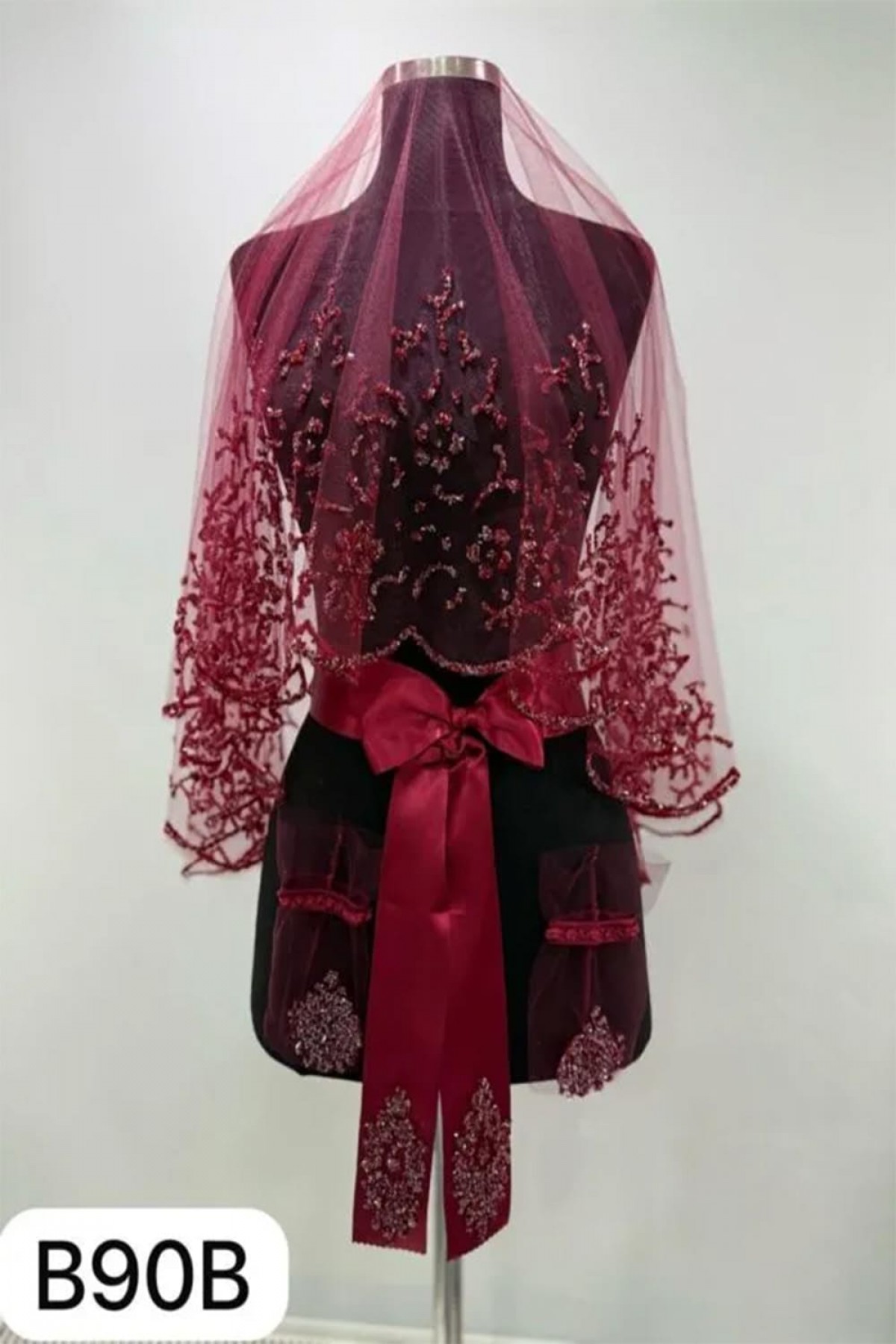 B90 Bordo Duvak Yüz Örtüsü 3’lü Takım