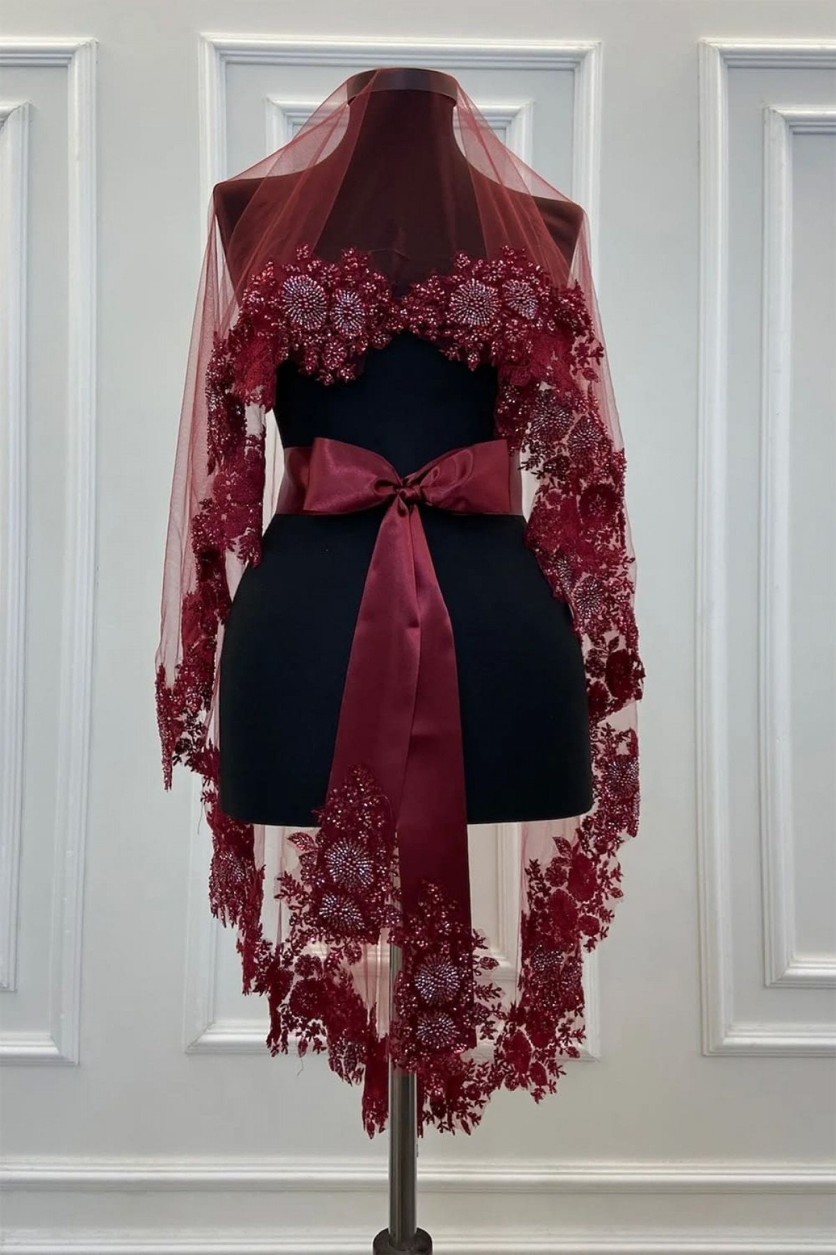 Bordo Vip Gelin Duvak Seti