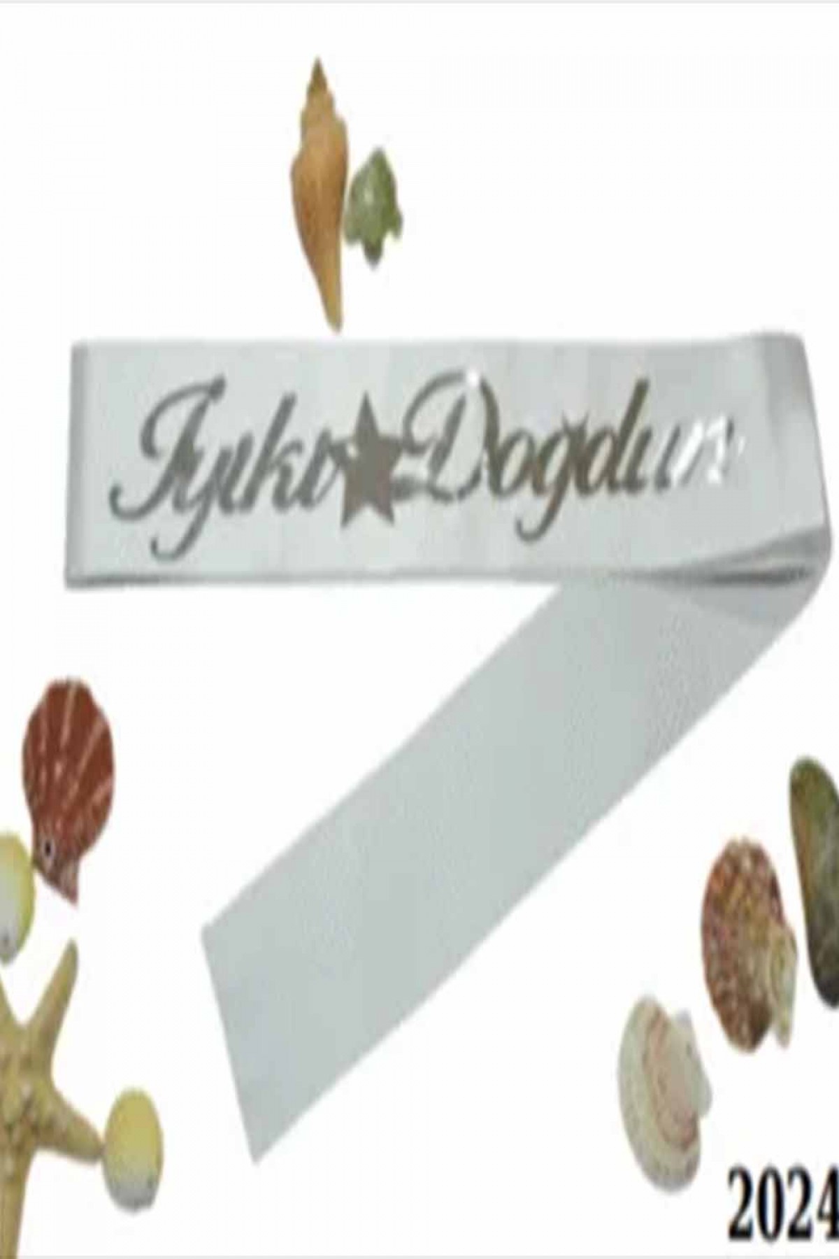 Bride İyiki Doğdun Beyaz Üzeri Gümüş Baskılı Kuşak