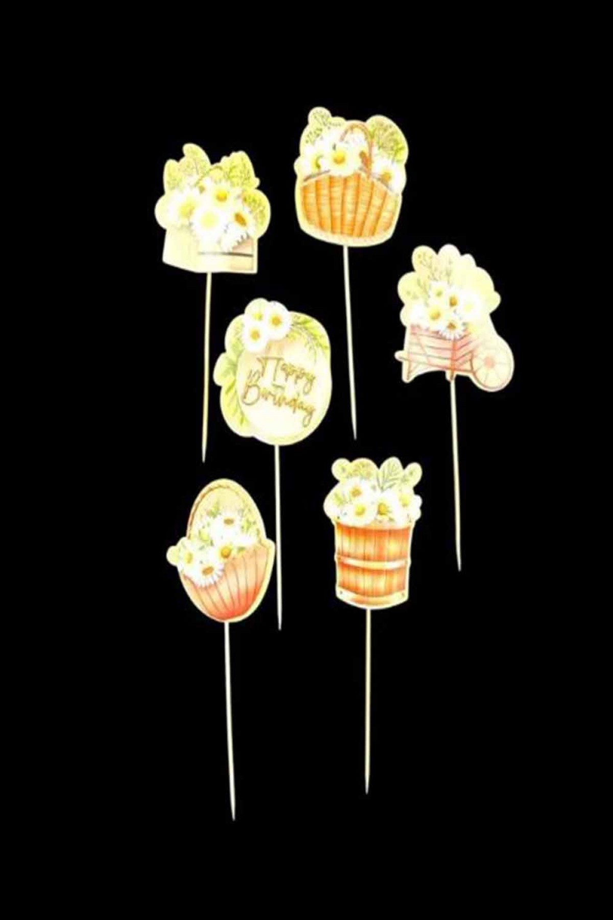 Çiçek Karekterli Pasta Süsü Kürdan 6’lı