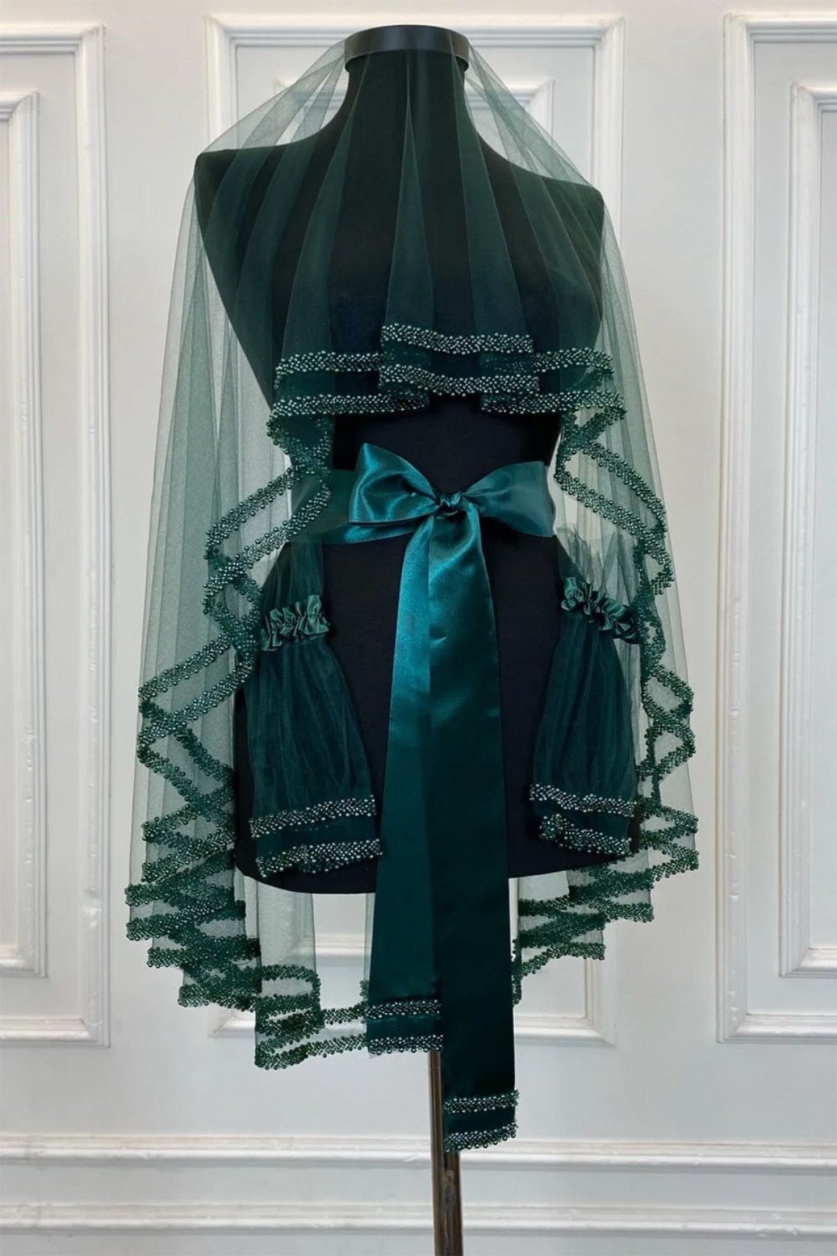 Çift Sıra İnci Yeşil Duvak 3’lü Takım