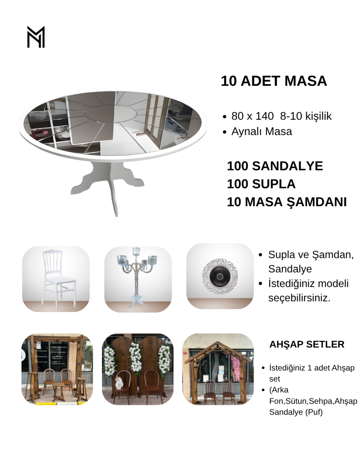 100 Kişilik Davet Evi Yuvarlak Masa Bronz Paket-1
