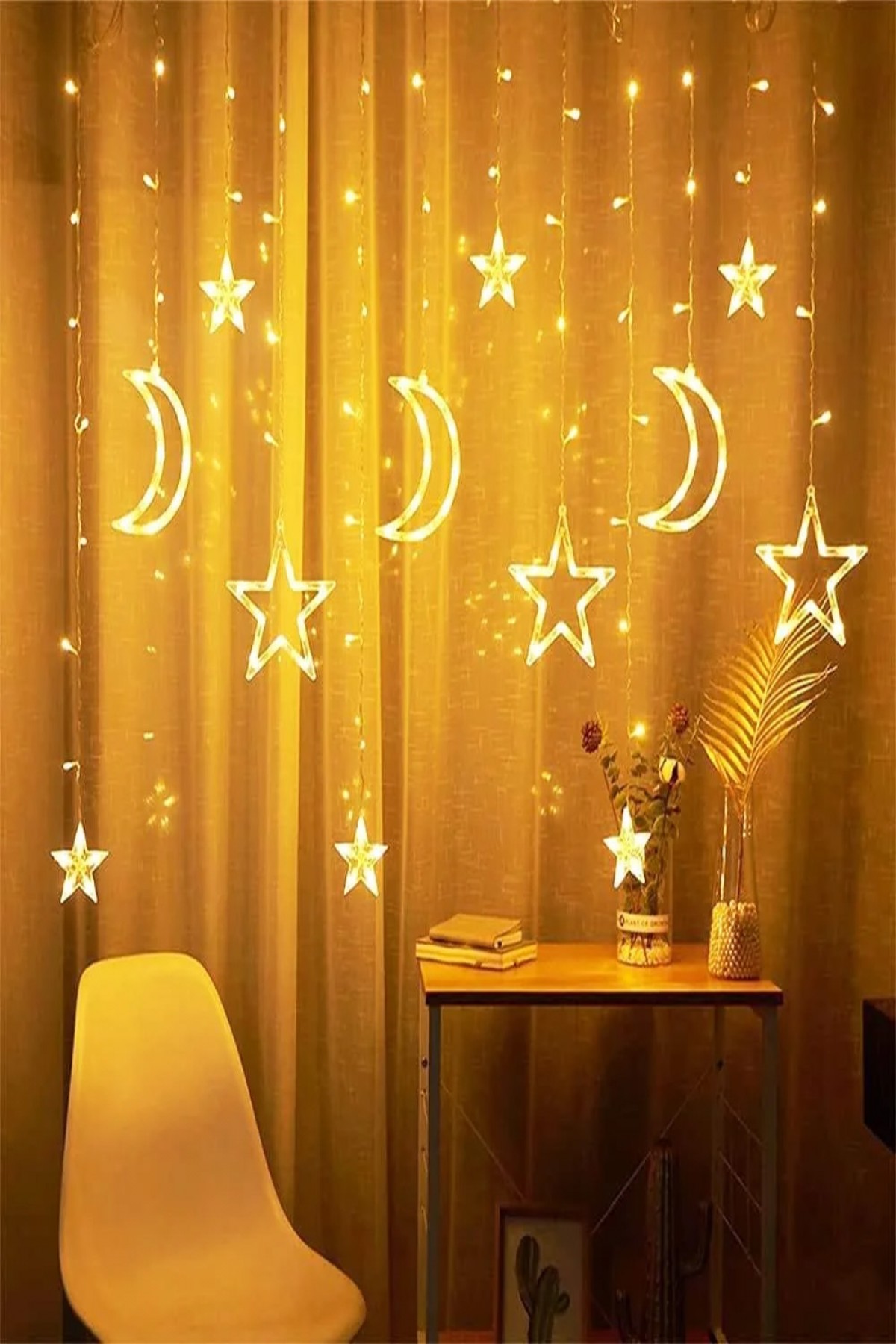 Dekoratif Saçak Yıldız Ay Perde Led 80-50 Cm