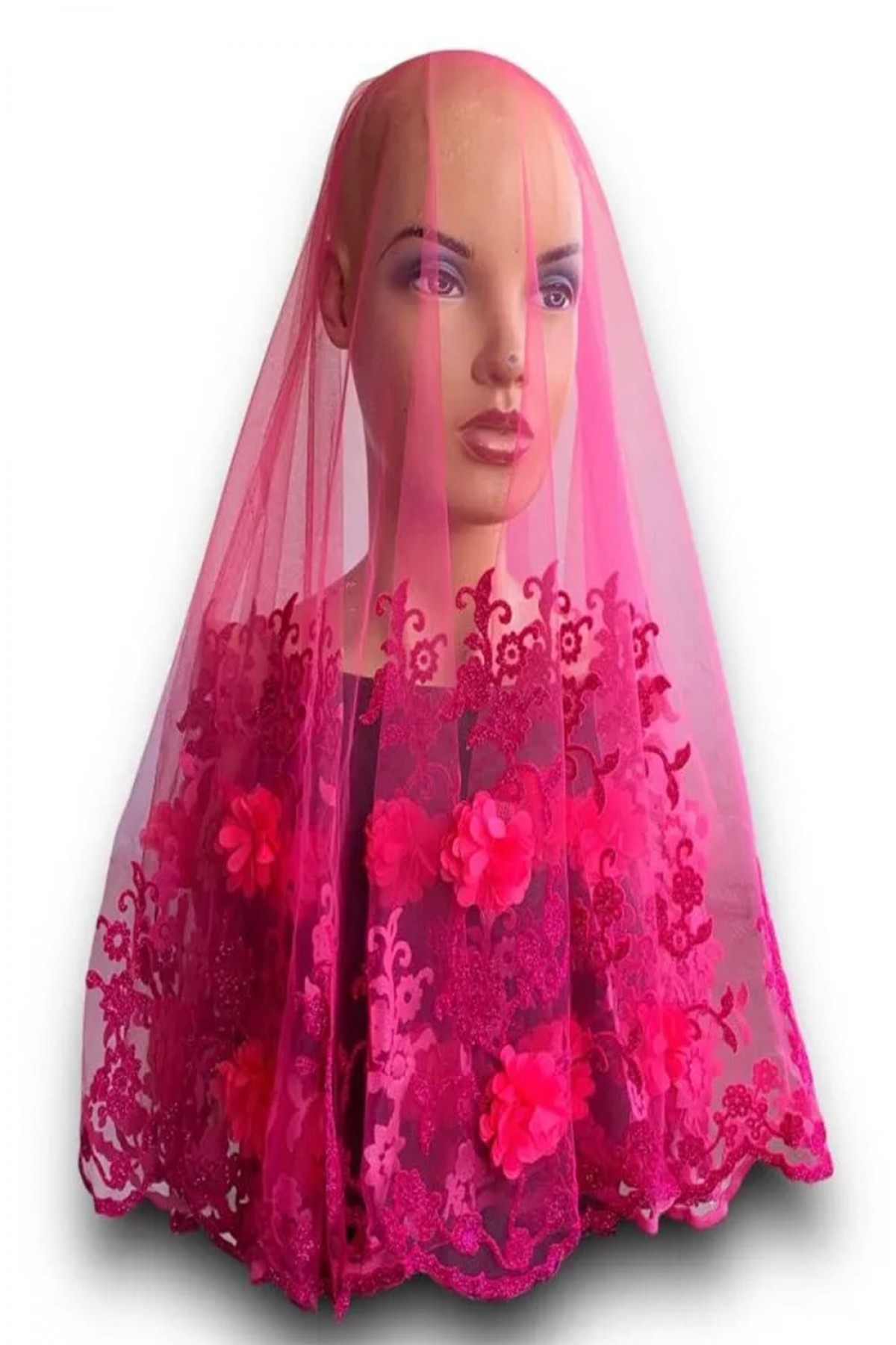 Fuşya 3 Boyutlu Lazer Güllü 3’lü Duvak Set Fuşya 3 Boyutlu Lazer Güllü 3’lü Duvak Set