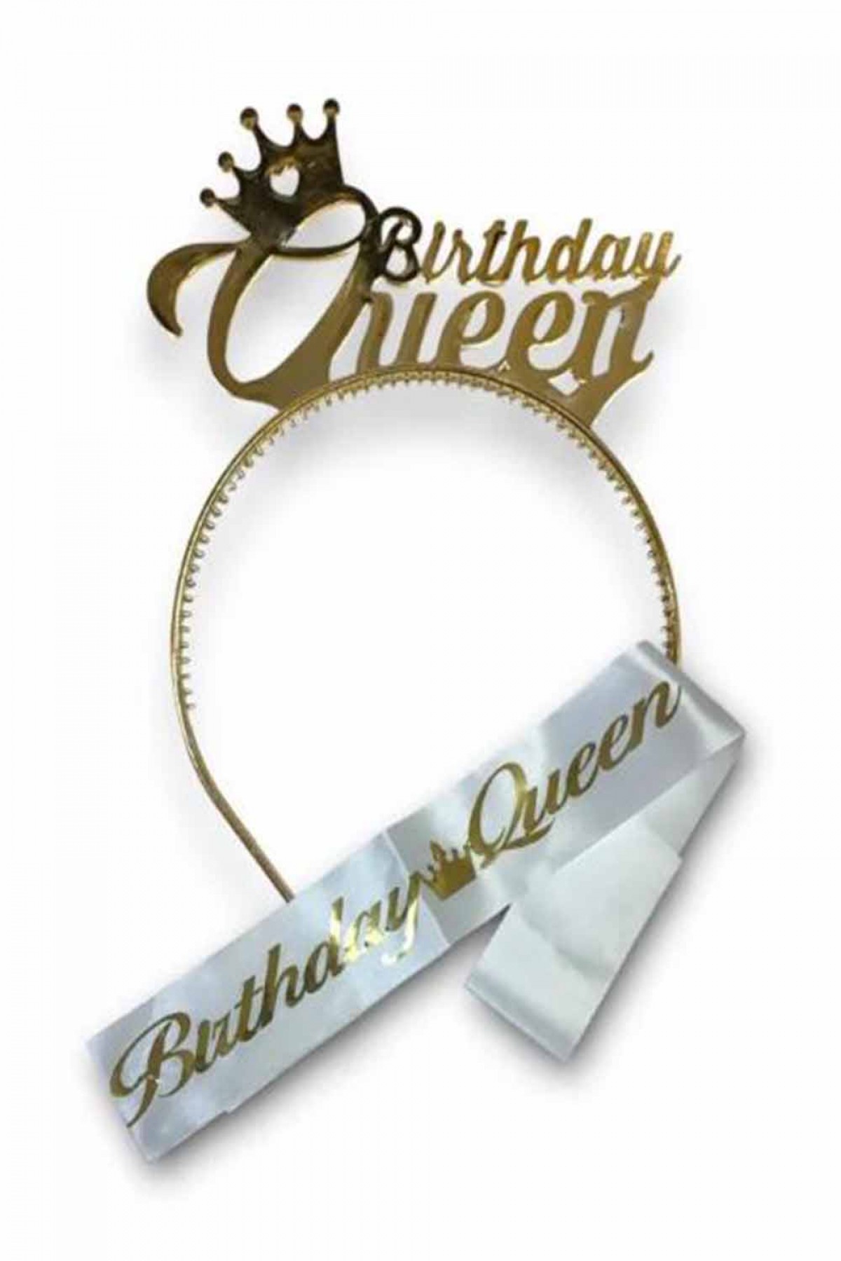 Gold Mika Taç Brithday Queen Kuşak Set 2’li Gold Mika Taç Brithday Queen Kuşak Set 2’li