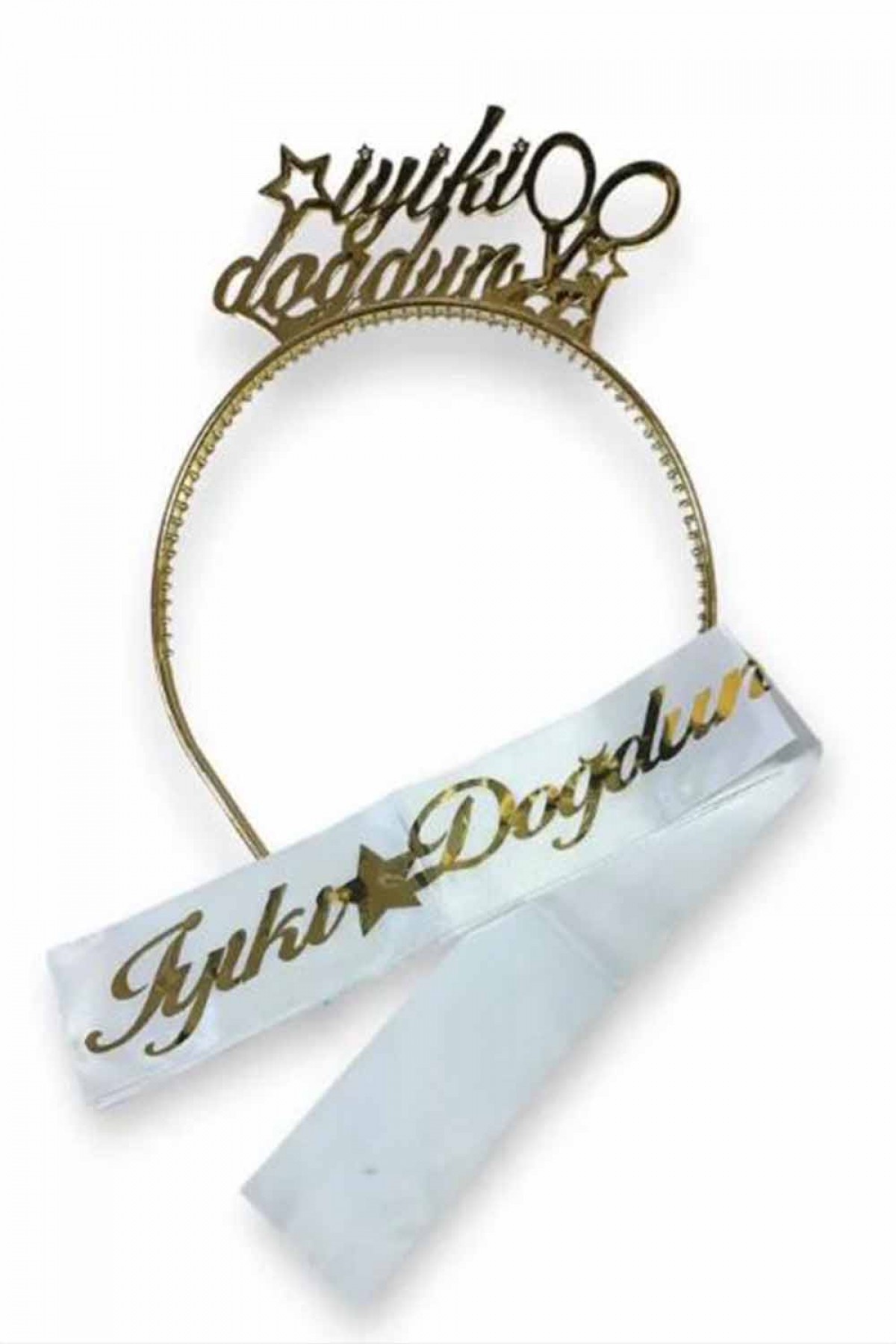 Gold Mika Taç İyiki Doğdun Kuşak Set 2’li