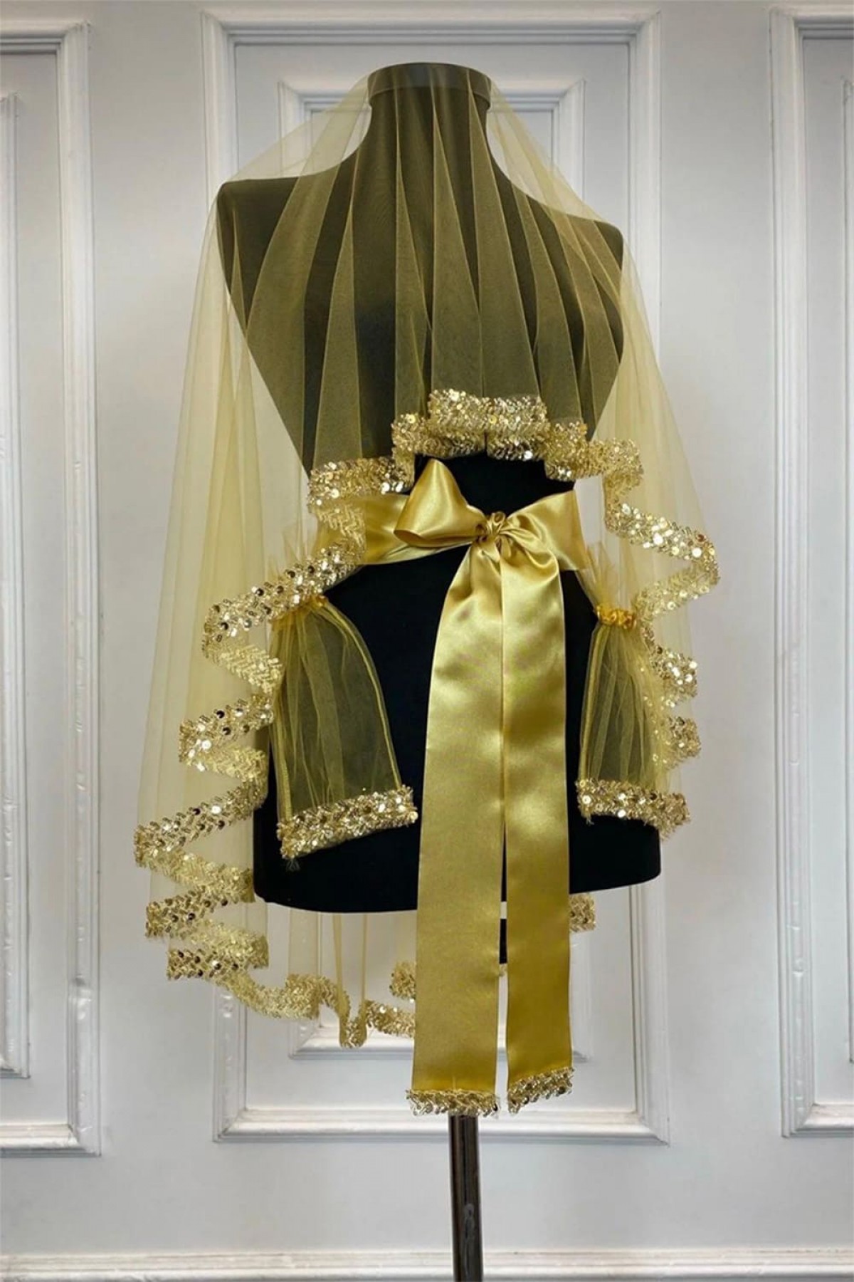 Gold Pul Payetli Boncuklu Model Duvak 3’lü Set