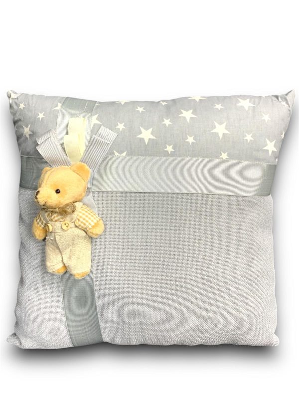 Gri Ayıcıklı Süslü Yastık