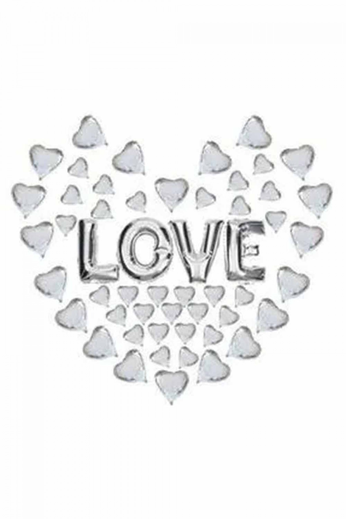 Gümüş Love Kalpli Folyo Balon