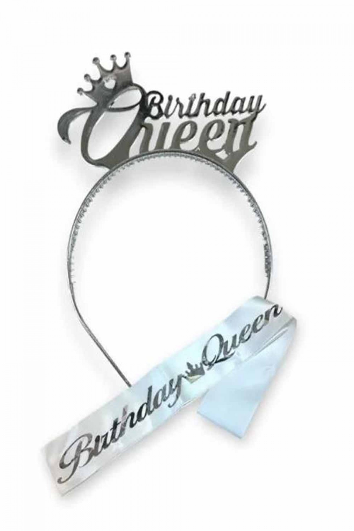 Gümüş Mika Taç Brithday Queen Kuşak Set 2’li Gümüş Mika Taç Brithday Queen Kuşak Set 2’li