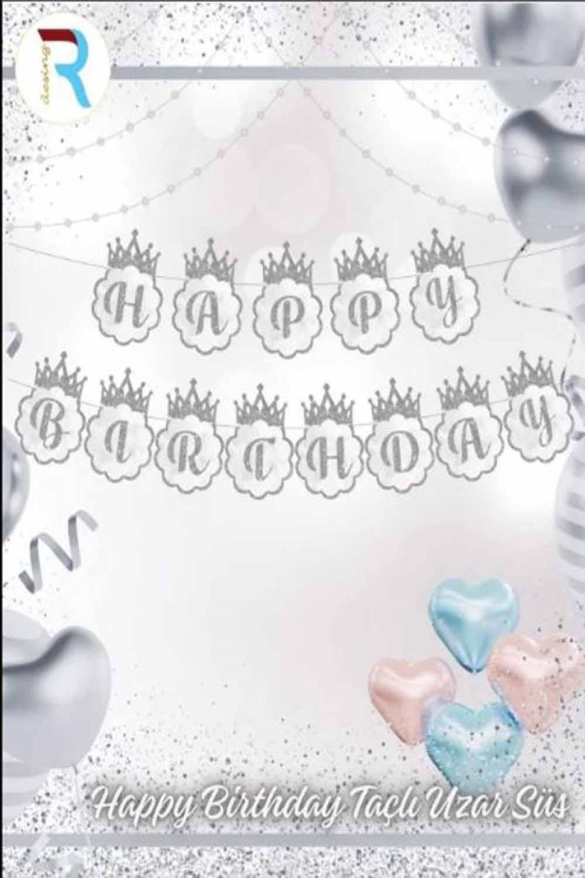 Happy Birthday  Taçlı Uzar Süs Gümüş