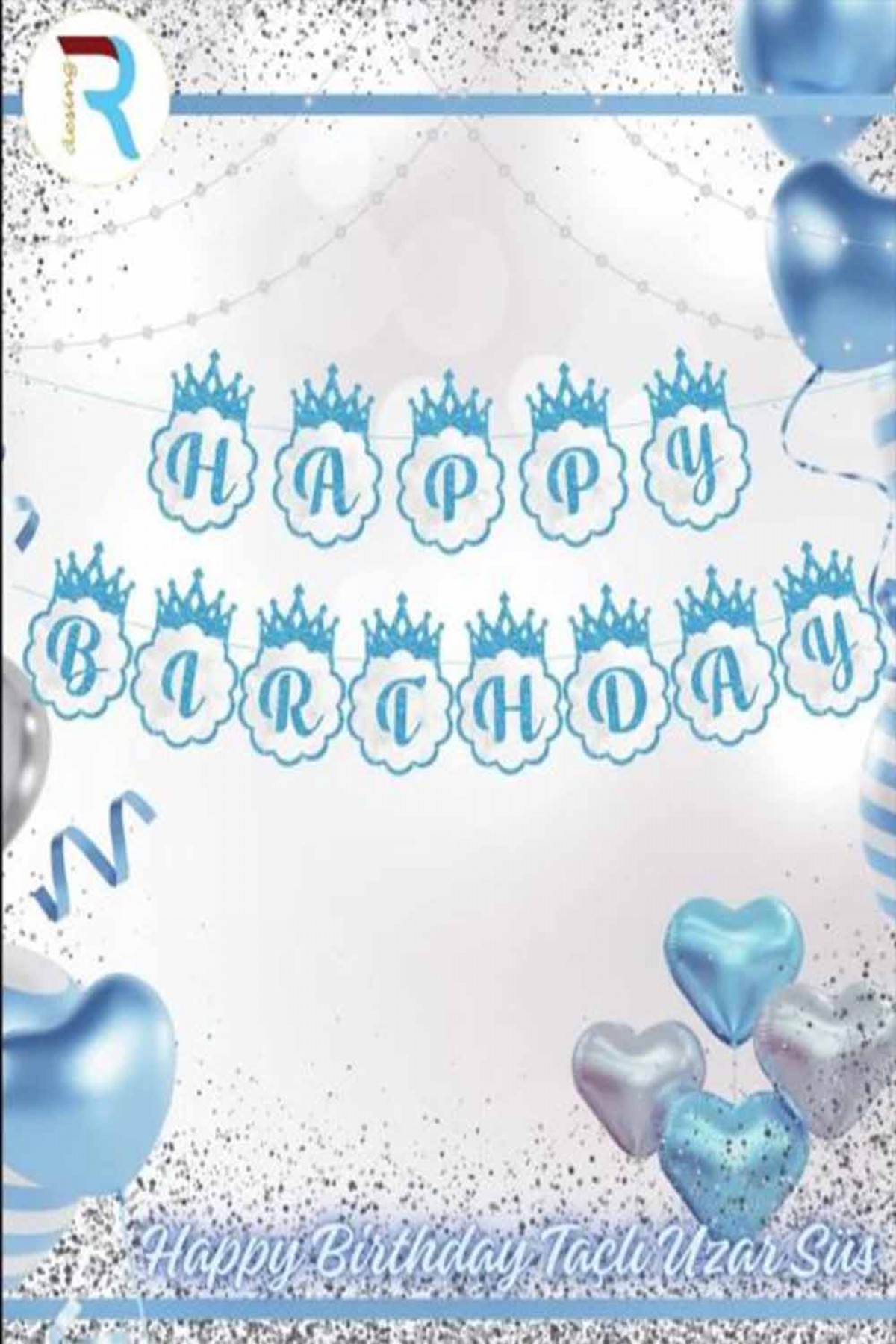 Happy Birthday  Taçlı Uzar Süs Mavi