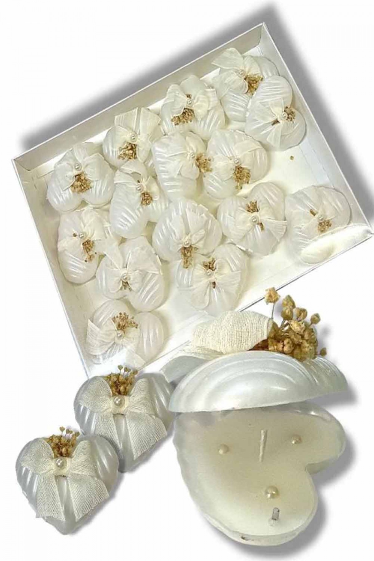 İncili Çiçekli Kalp Mum Paketi 15’li