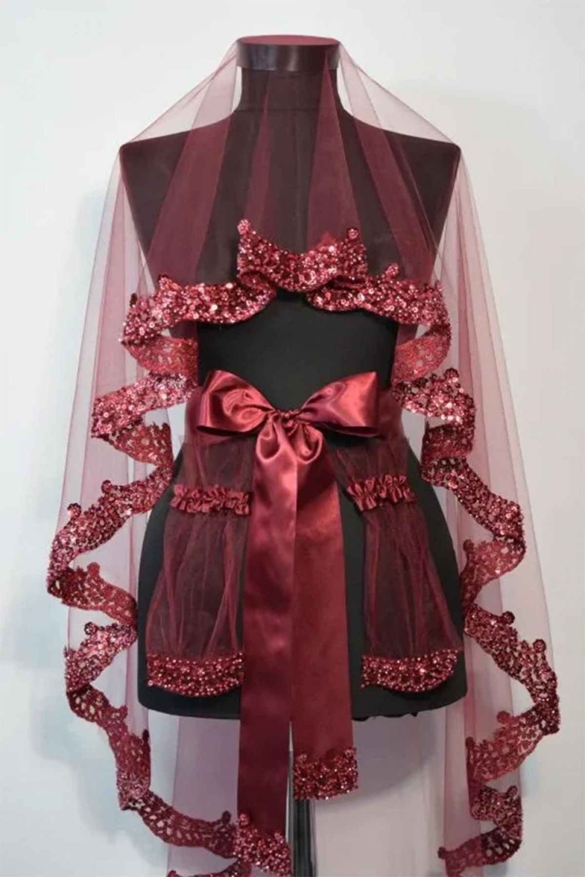 Kenar Vip Model Duvak Yüz Örtüsü Bordo 3’lü Set