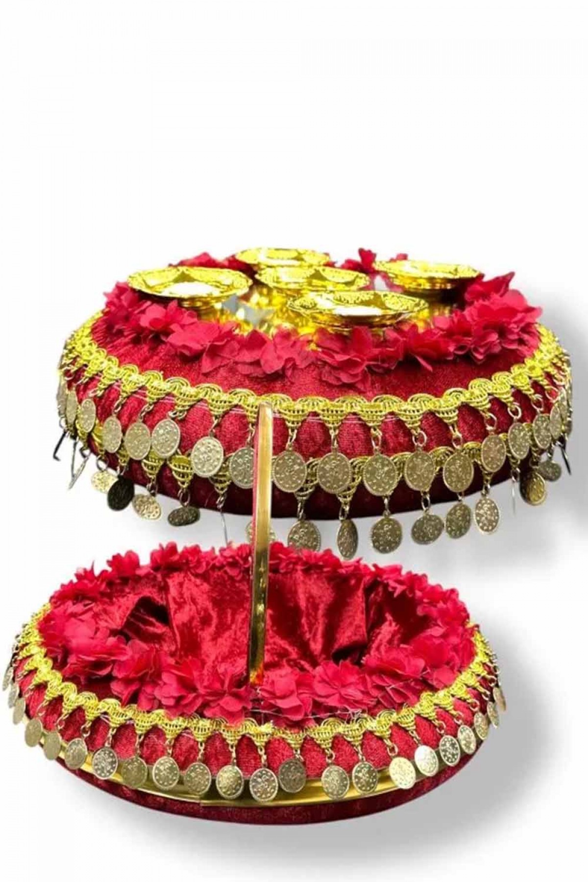 Bordo Çift Paralı Şeritli  Sepet Takımı