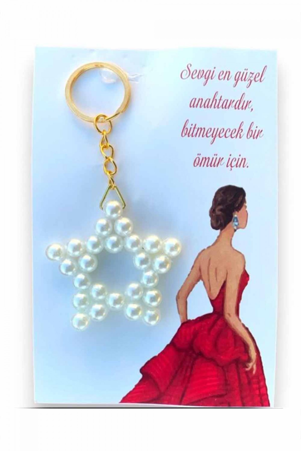 Kırmızı Elbiseli Kız Figürü İncili Anahtarlık