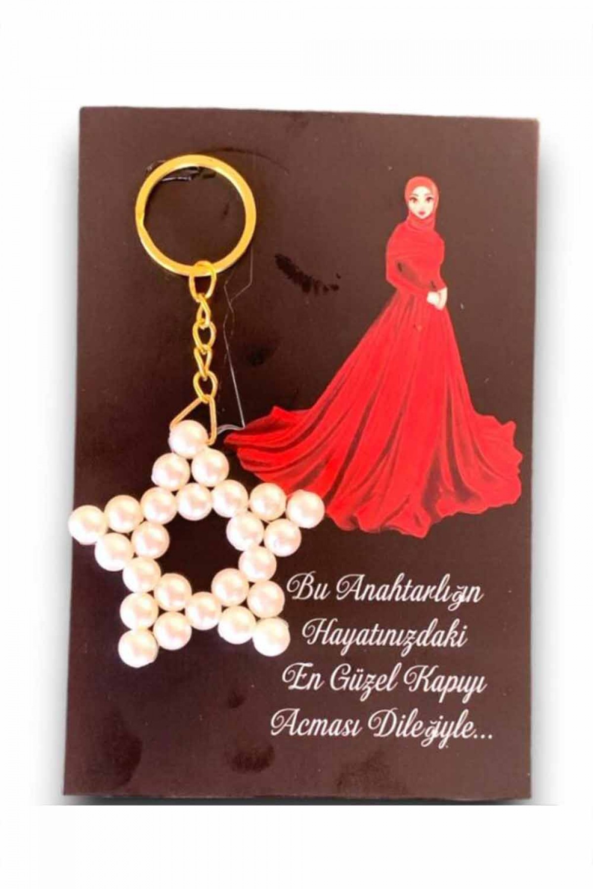 Kırmızı Türbanlı Kız Figürü  İncili Yıldız Anahtarlık