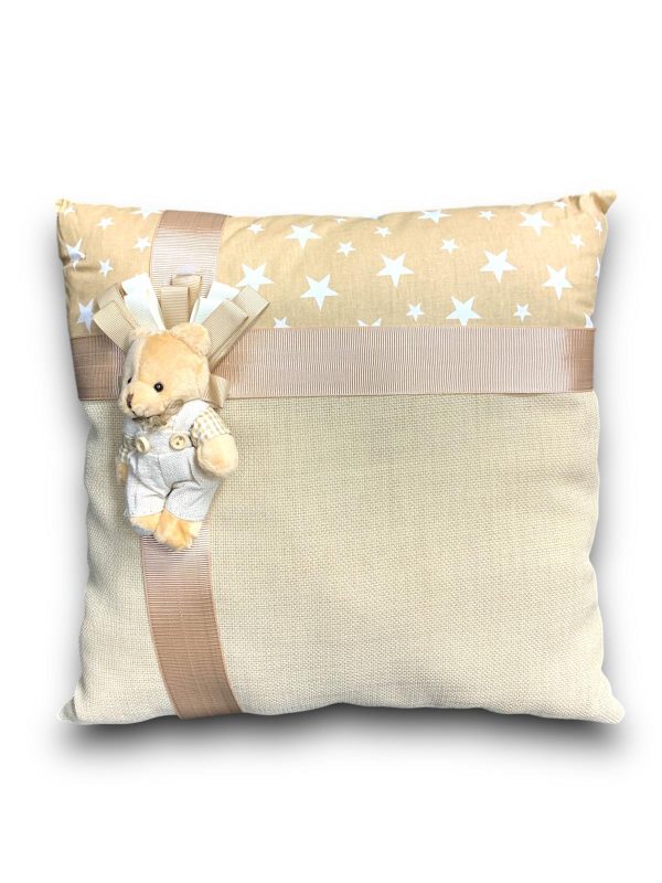 Krem Ayıcıklı Süslü Yastık