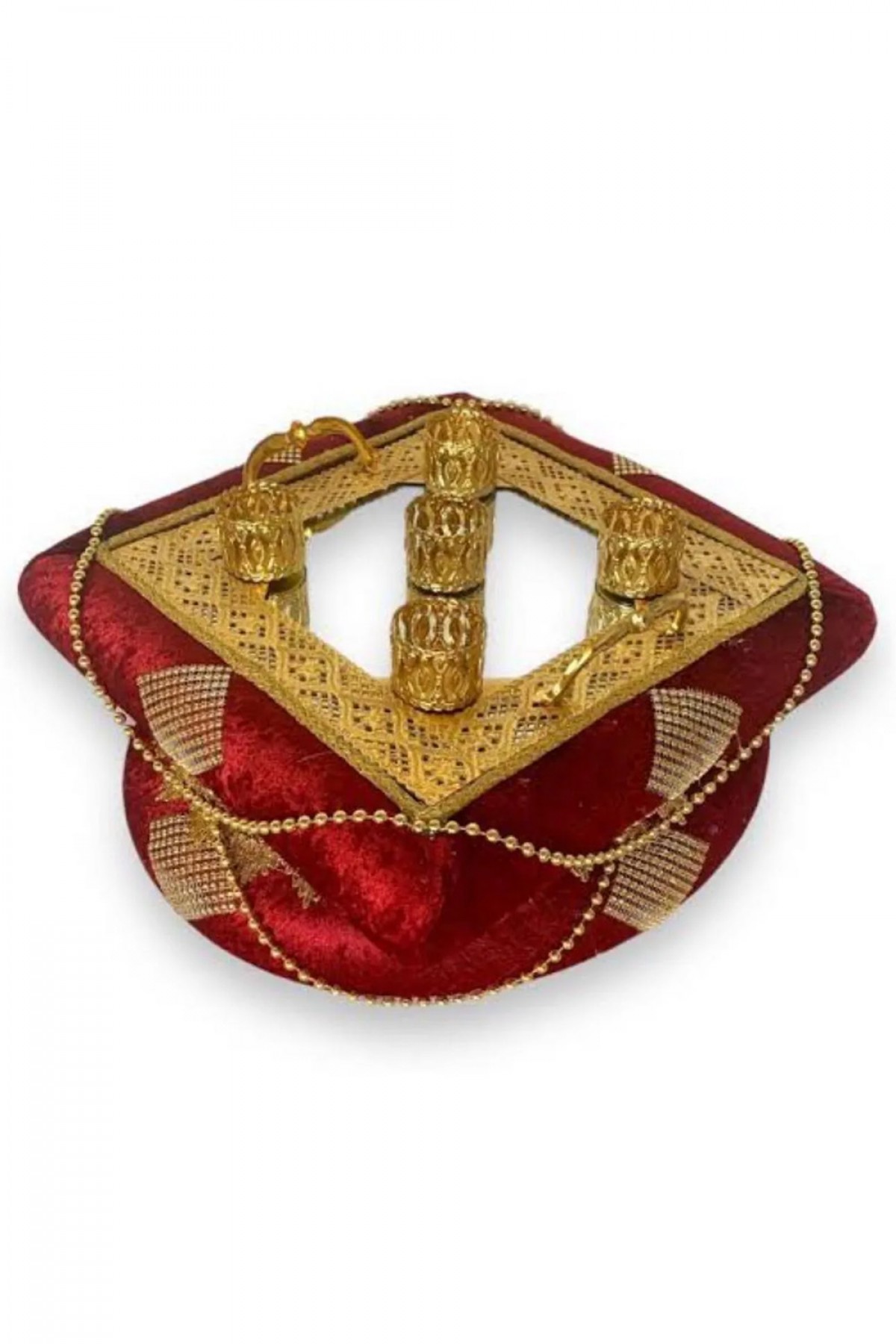 Kubbeli Kare Model Bordo Lüks Sepet Takımı