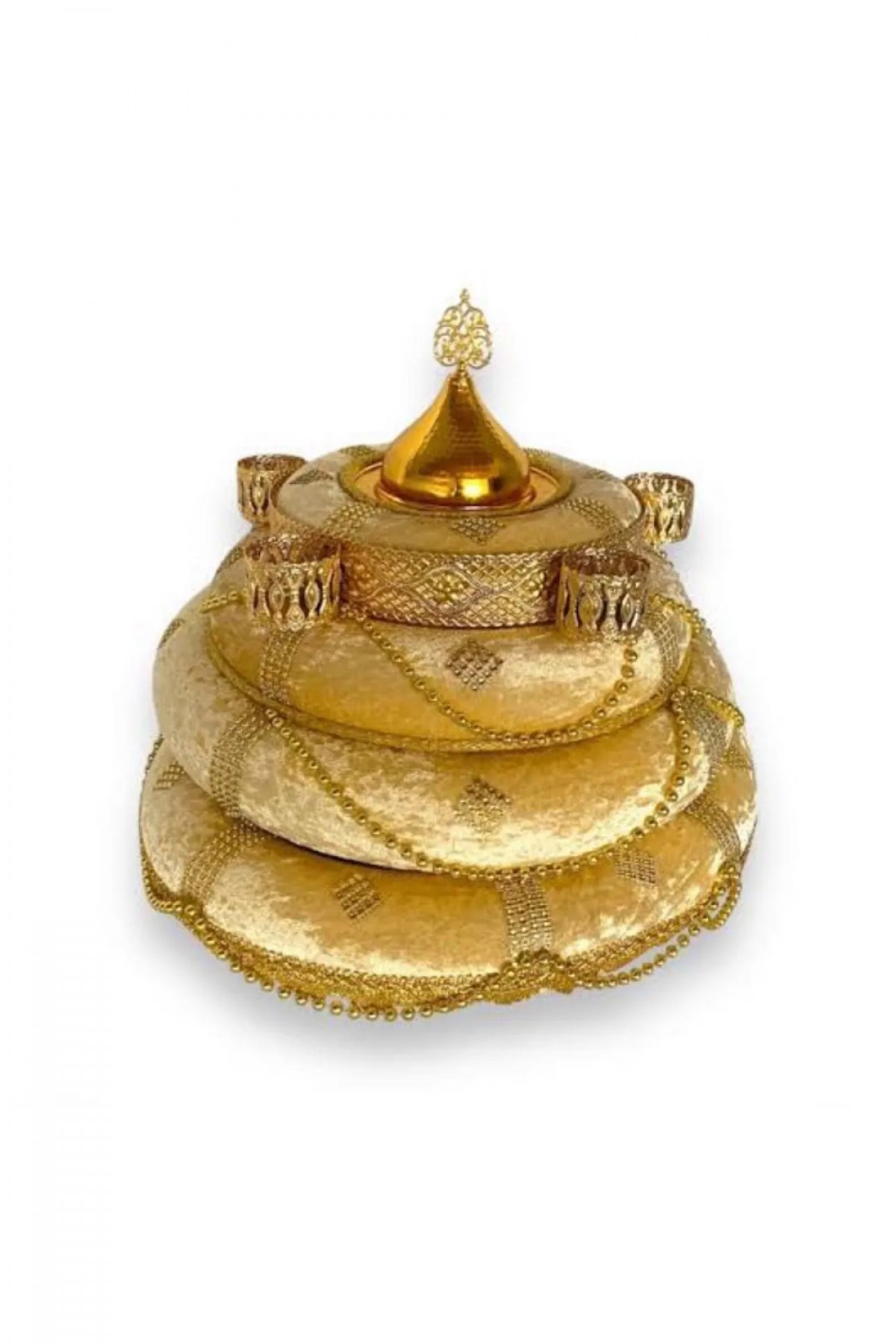 Kubbeli Üç Katlı Gold Lüks Sepet Takımı