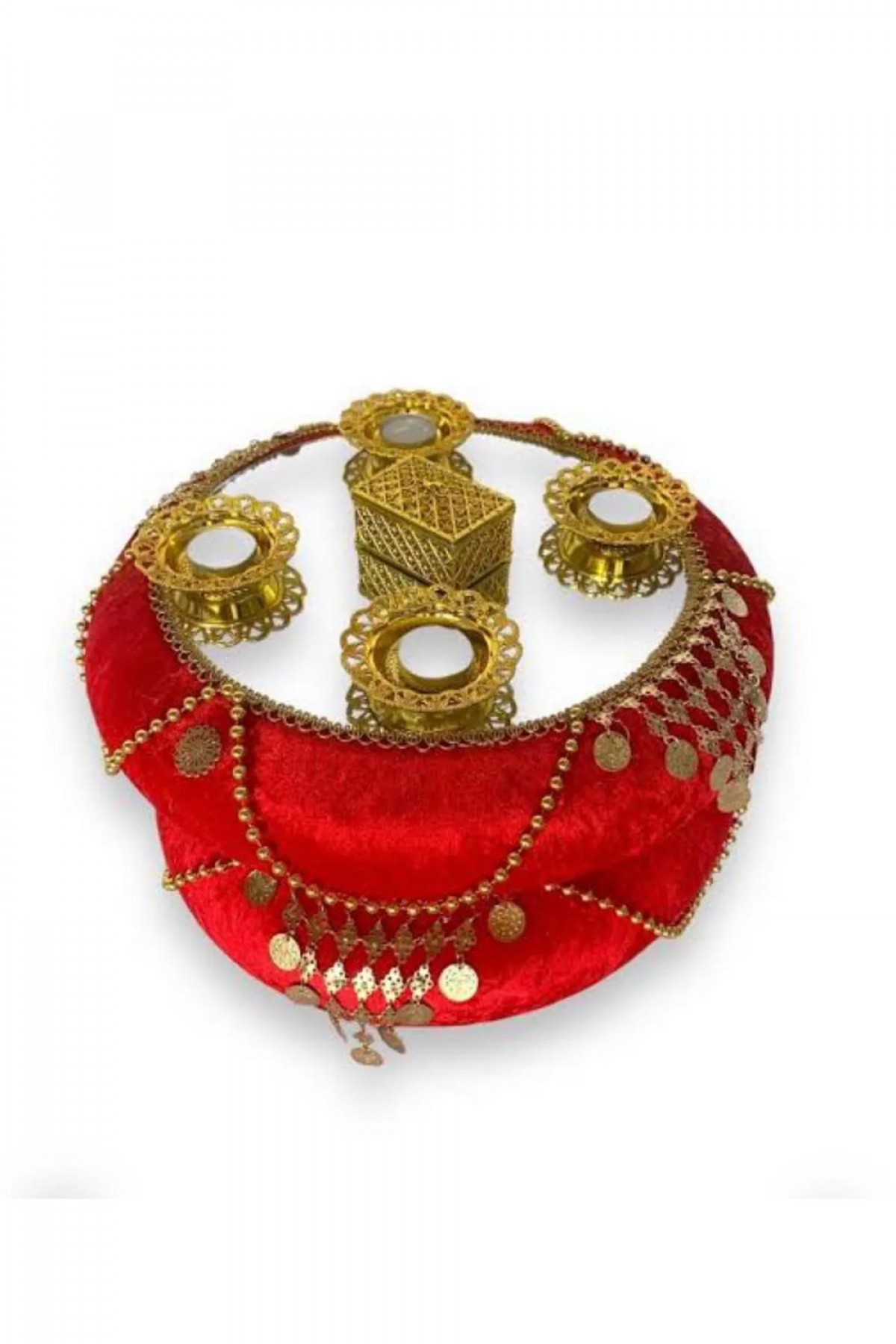 Kubbeli Paralı Aynalı Kırmızı Lüks Sepet Takımı