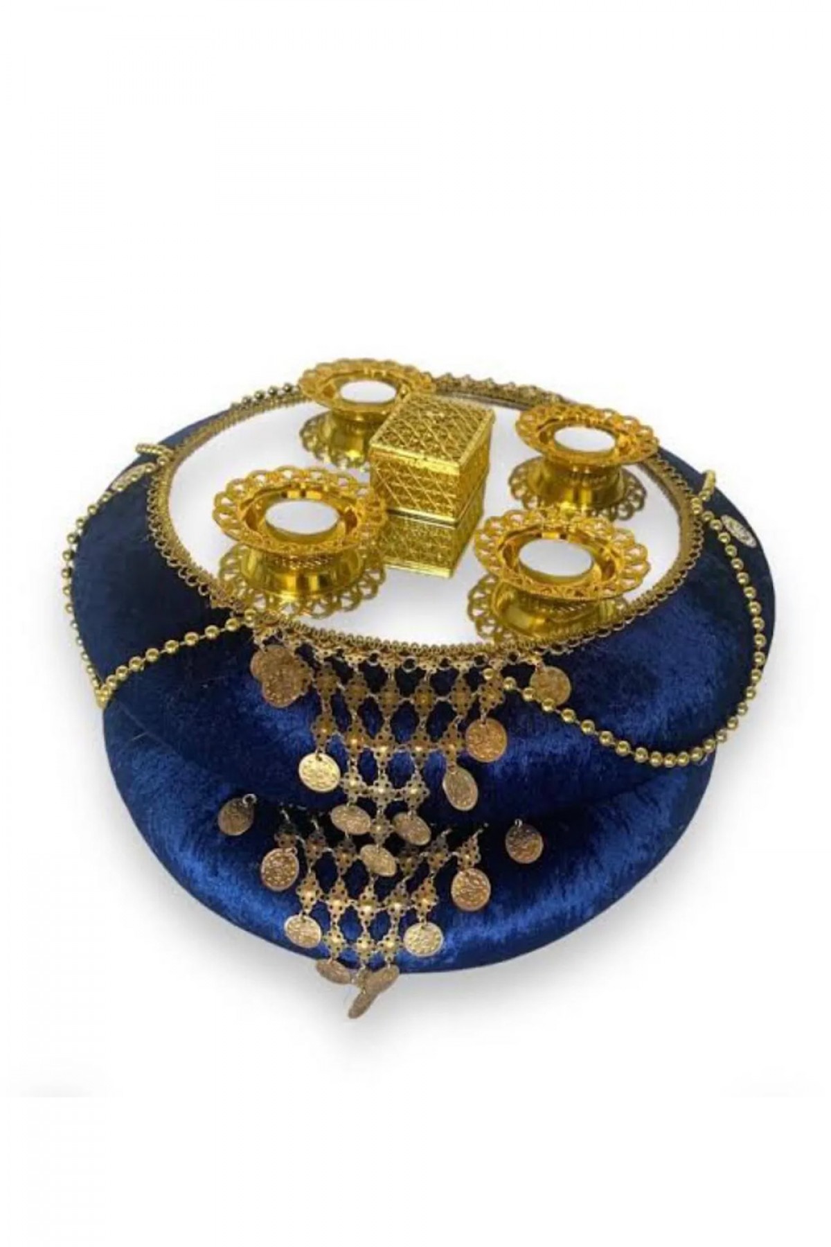 Kubbeli Paralı Aynalı Lacivert Lüks Sepet Takımı