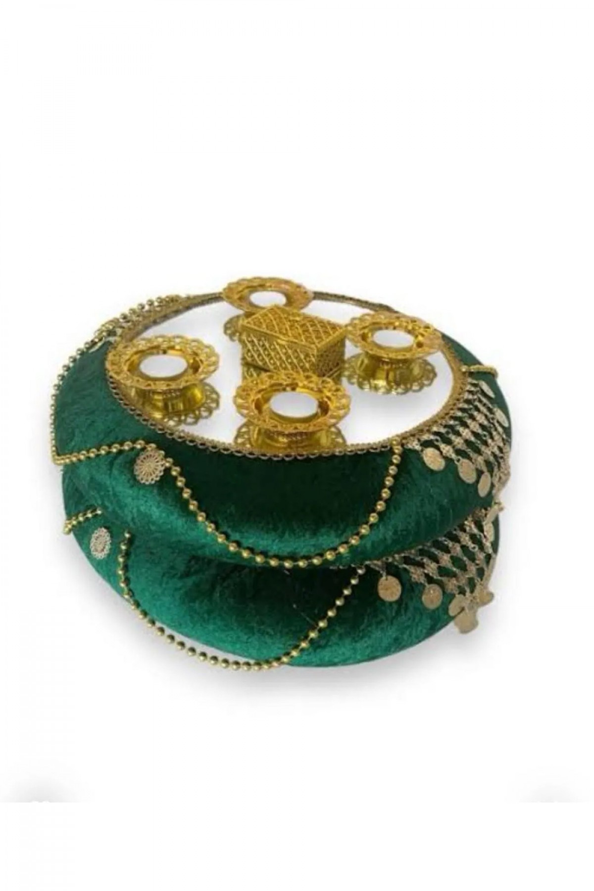 Kubbeli Paralı Aynalı Yeşil Lüks Sepet Takımı