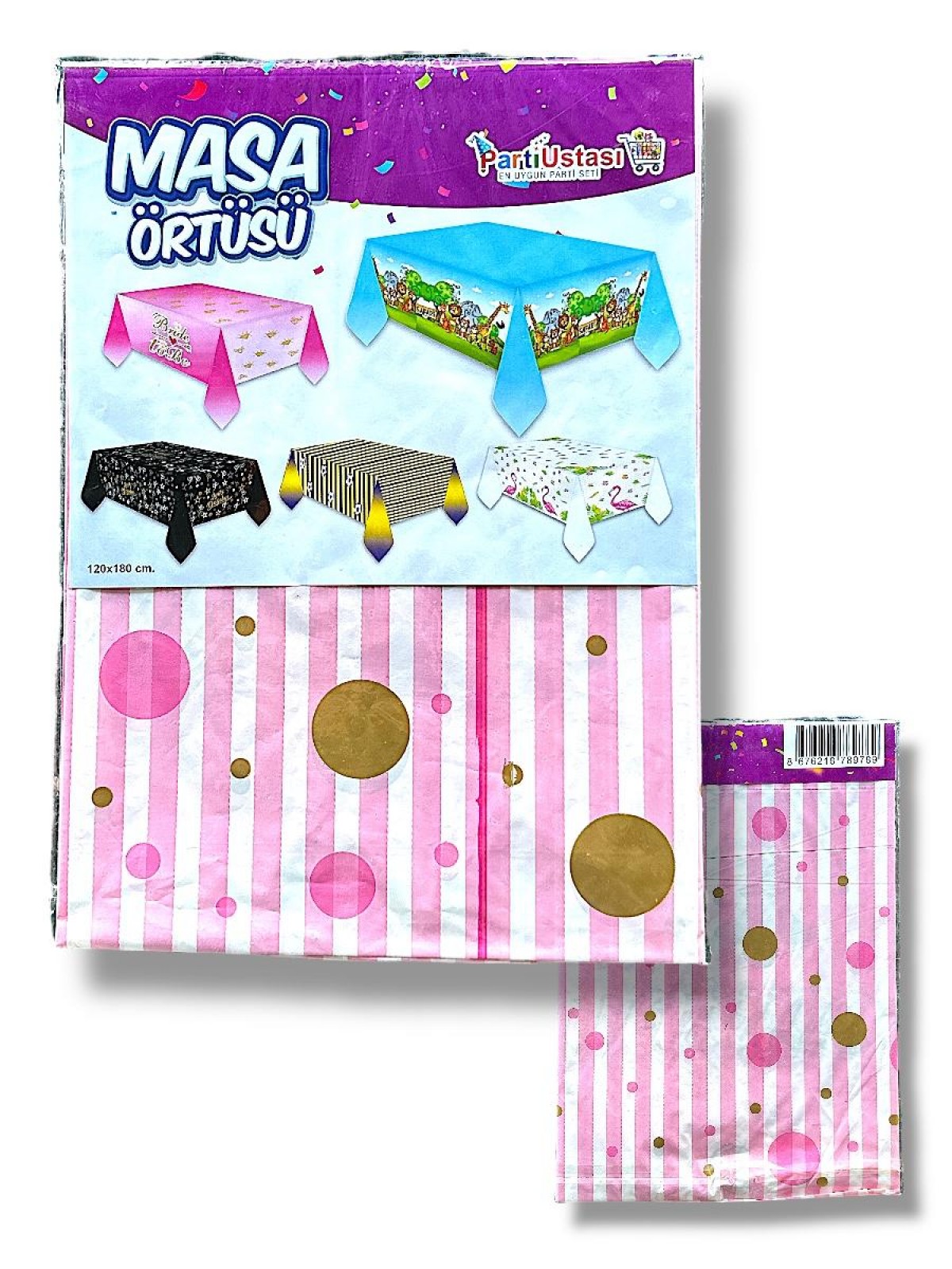Masa Örtüsü Pembe Çizgili Puantiyeli 120*180