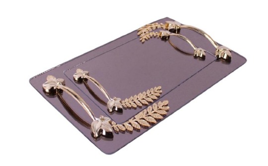 Nişan Tepsisi 2li Yaprak Model Kare Gold