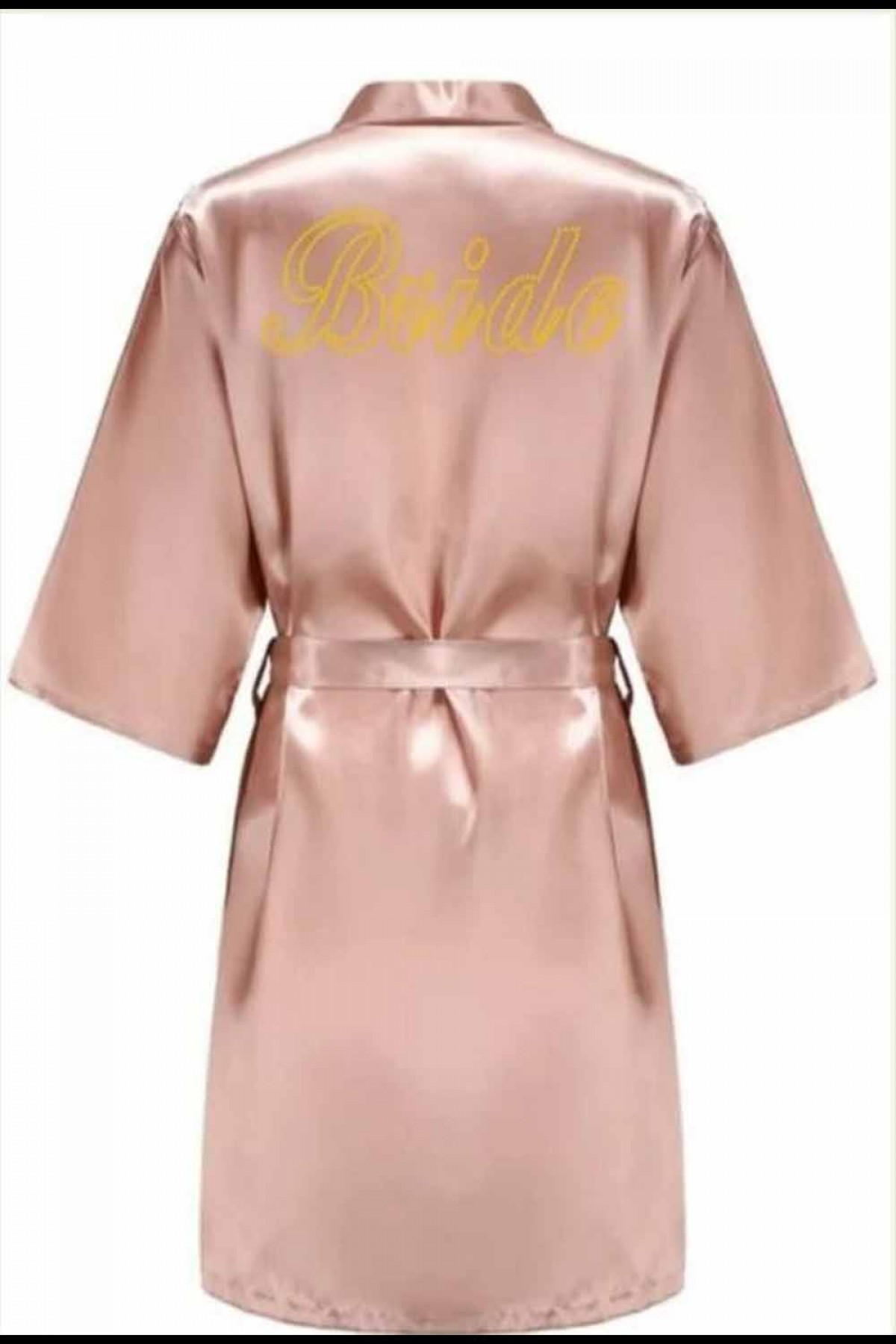 Pudra Renk Gold Yazı Bride Baskılı Sabahlık