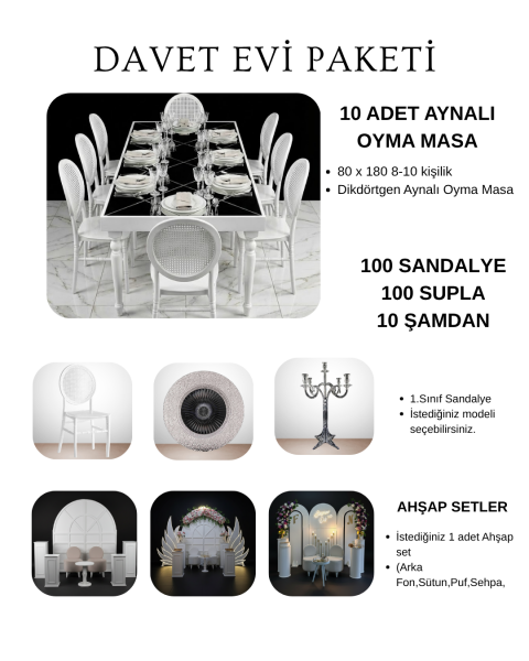 100 Kişilik Davet Evi Dikdörtgen Aynalı Masa Bronz Paket-5