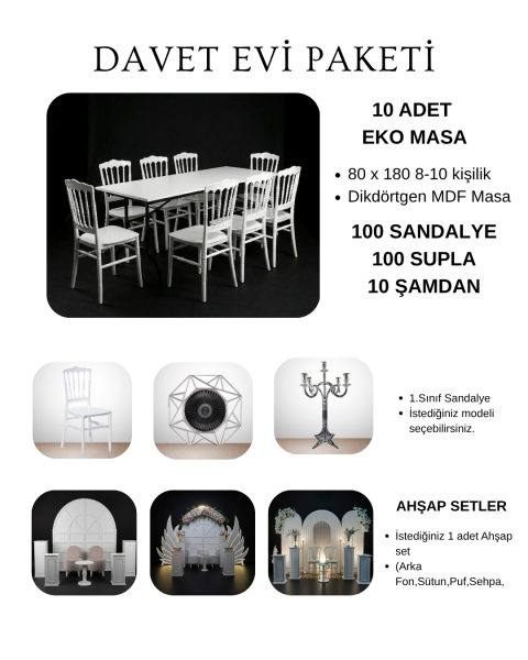 100 Kişilik Davet Evi Dikdörtgen Banket Masa Bronz Paket-7