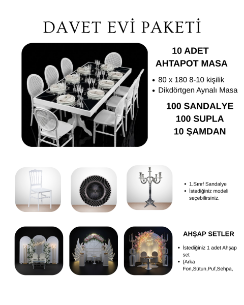 100 Kişilik Davet Evi Dikdörtgen Masa Bronz Paket-9