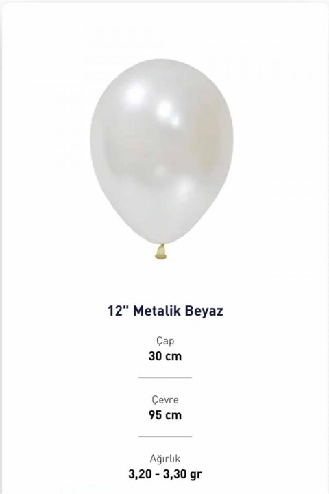 12” Metalik Beyaz Balon Evi 100’lü