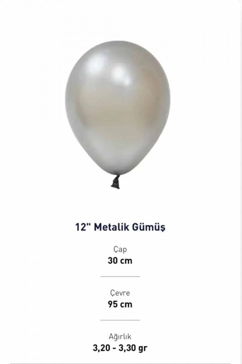 12” Metalik Gümüş Balon Evi 100’lü