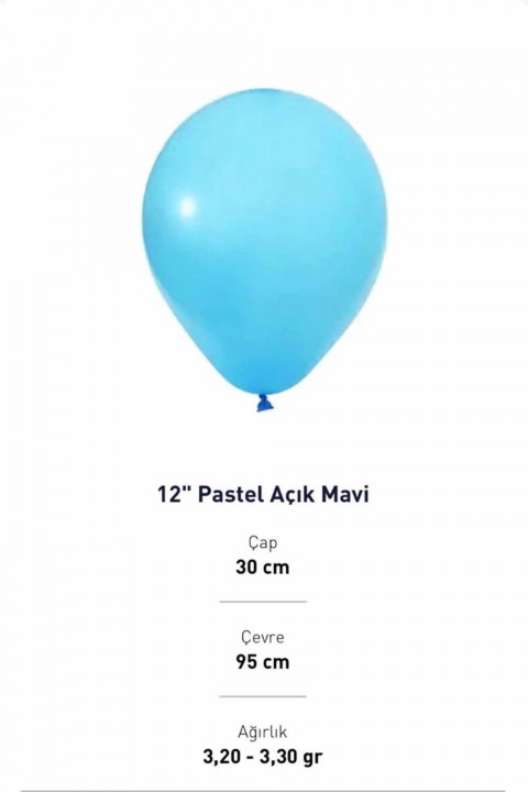 12” Pastel Açık Mavi Balon Evi 100’lü