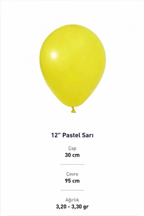 12” Pastel Sarı Balon Evi 100’lü